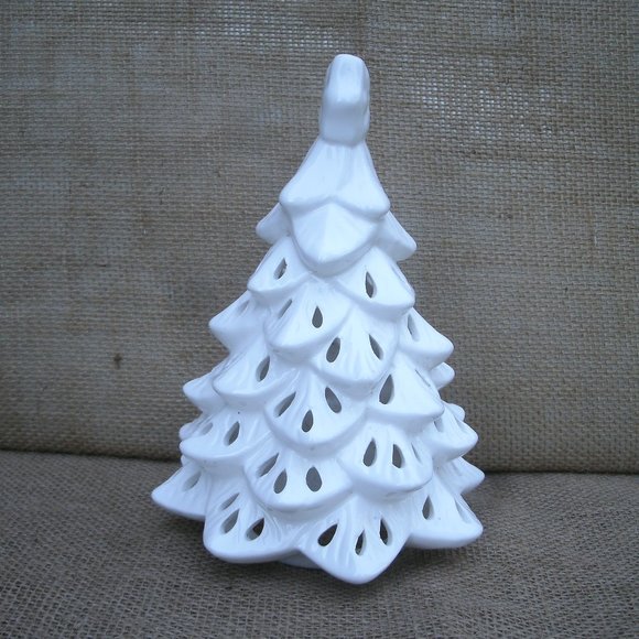 Vintage Handmade Ceramic Holiday Tree Candle Lamp - Picture 7 of 15